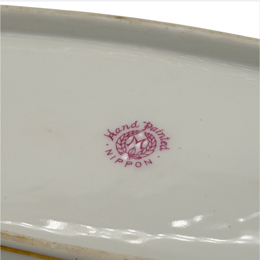 Antique Hand Painted Nippon Celery Dish Black Gold Grapes Porcelain c1900 - Picture 8 of 15